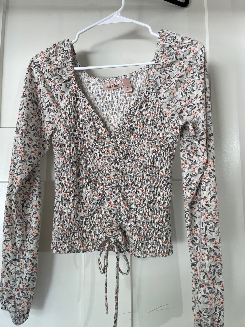 The Jetset Diaries Cream Floral Smocked Long-Sleeve Top